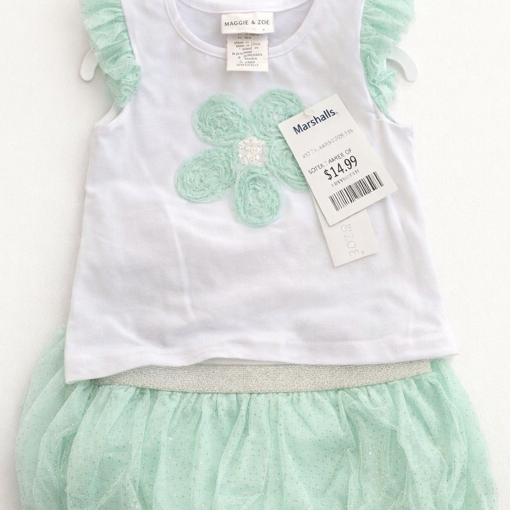 Maggie & Zoe Mint Flower Tulle Dress Set for Kids